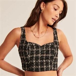 Japna Black and White Plaid Tweed Crop Women's Top - Size Small NWOT